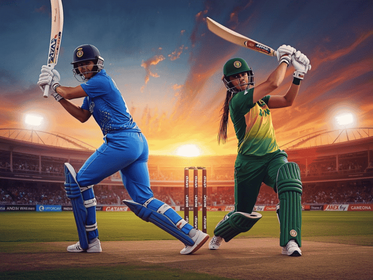 India Women vs South Africa Women cricket match action during a high-intensity international women’s cricket game.